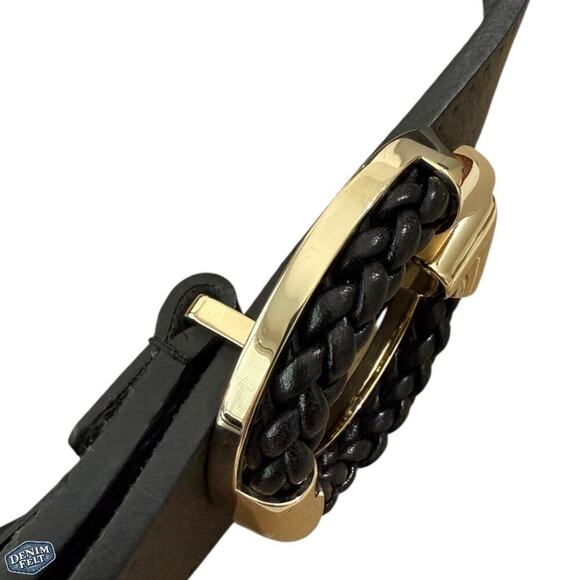 Gucci Unisex Black Calfskin Leather Gold Braided G Logo Buckle Belt | 80•32 - Picture 15 of 15